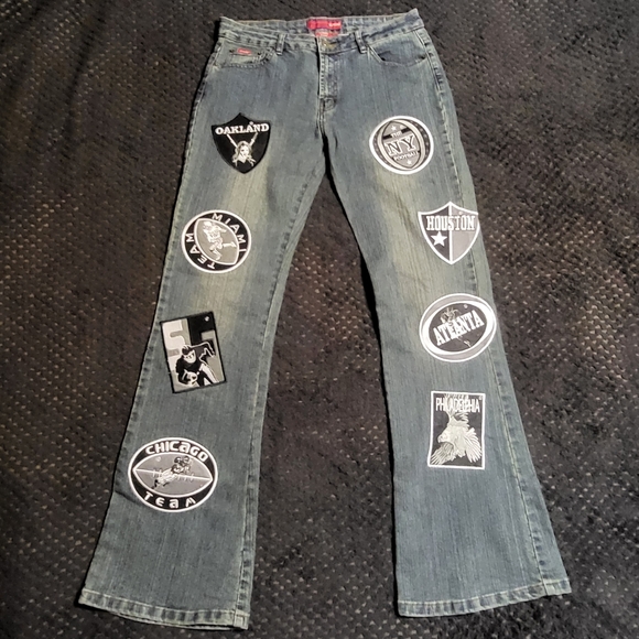 Le More patch jeans football patches denim y2k 11 - Picture 1 of 3